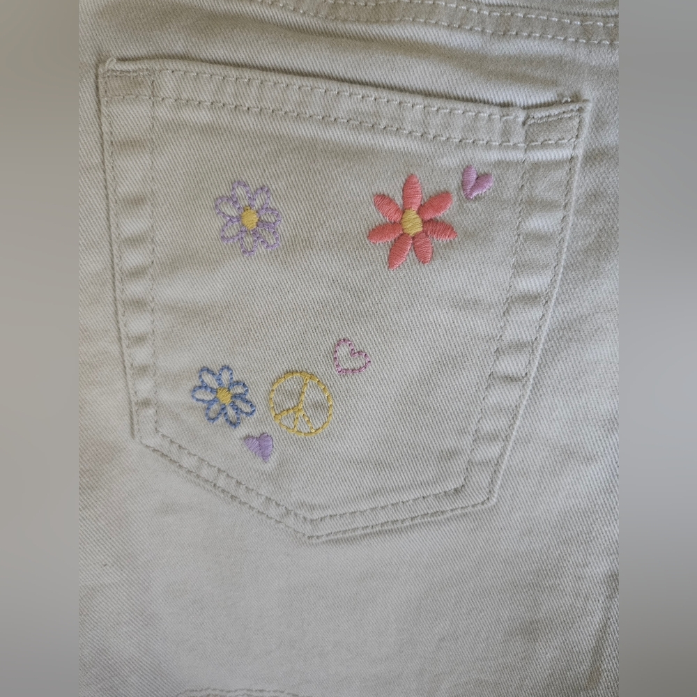 NWT Gap Girls shorts embroidered denim high rise adjustable waist beige - Picture 8 of 11